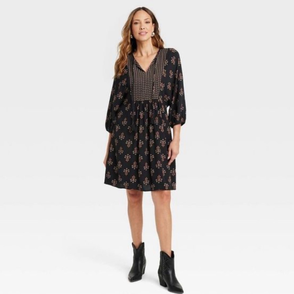 Knox Rose Women's Bishop 3/4 Sleeve A-Line Dress Black Size 1X - Picture 4 of 8